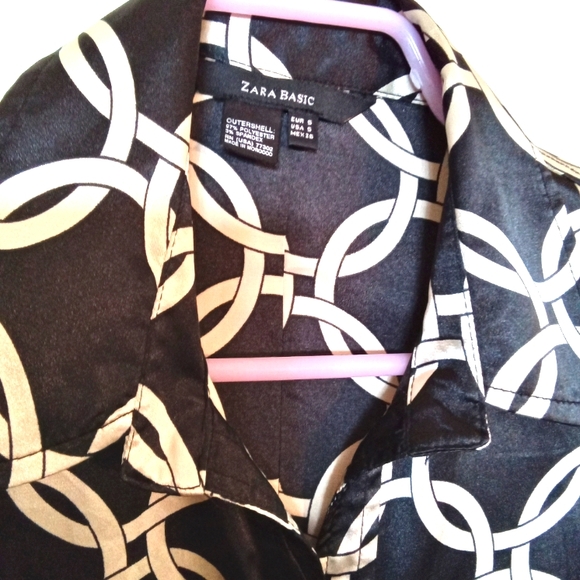 Zara Satin Geometric Print Button Up Shirt Dress - Picture 7 of 11